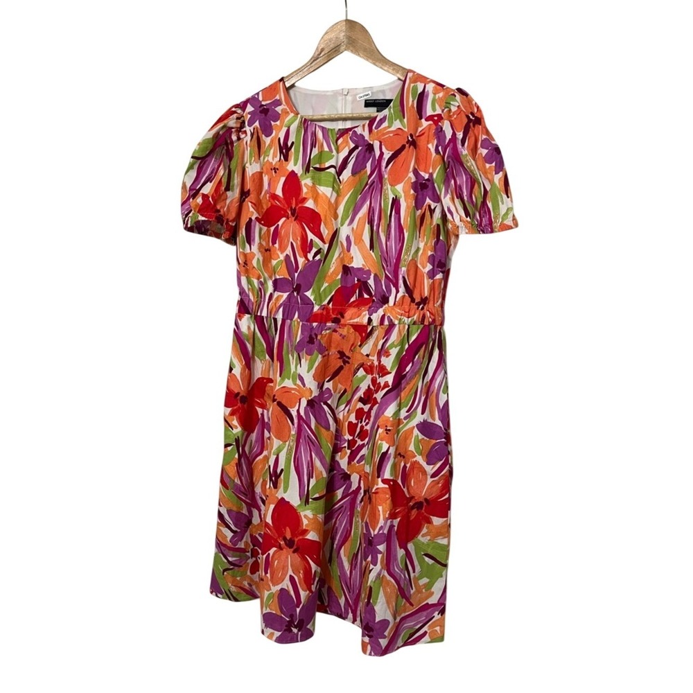 Maggy London Women Floral Puff Sleeve Fit & Flare Dress Orangeβ Purple Size 6